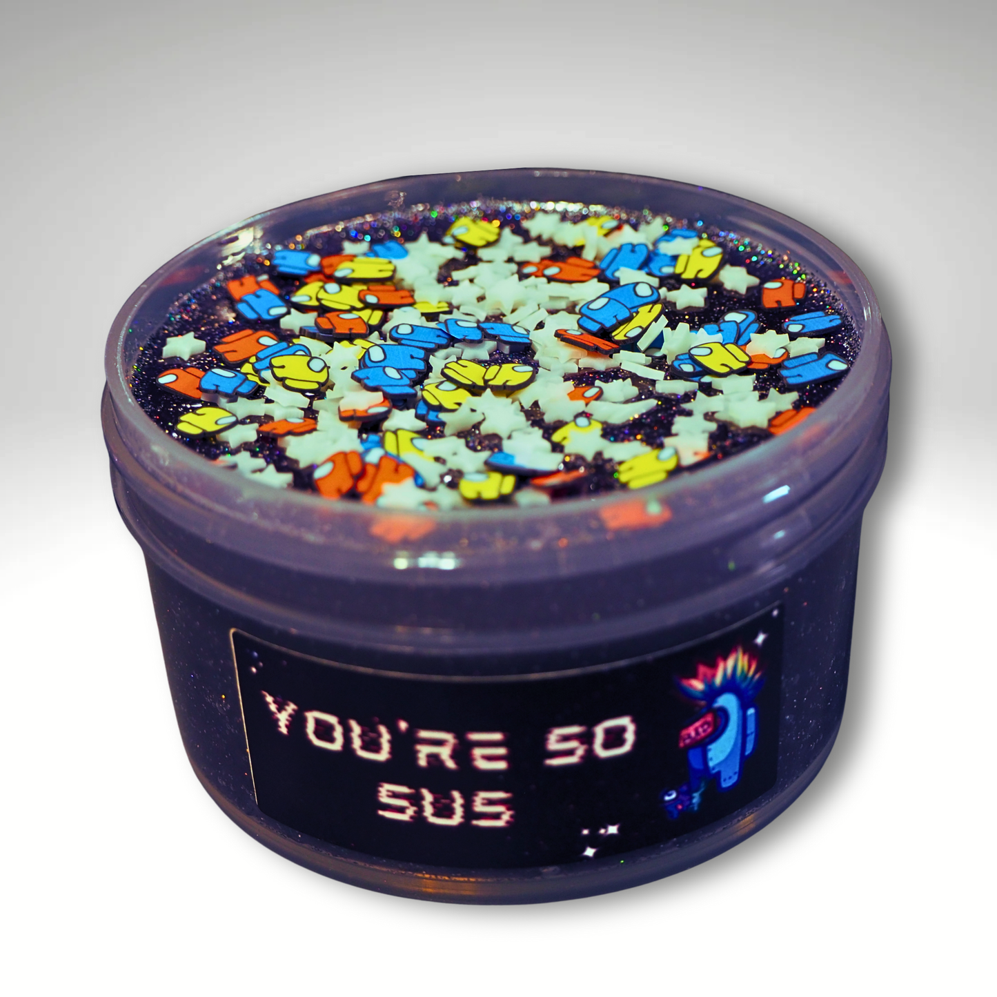 You're So Sus Among Us themed colorshift sugar scrub slime