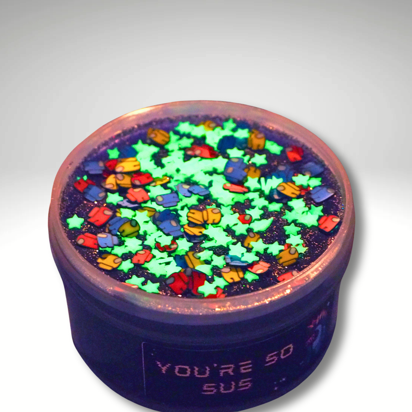 You're So Sus Among Us themed colorshift sugar scrub slime