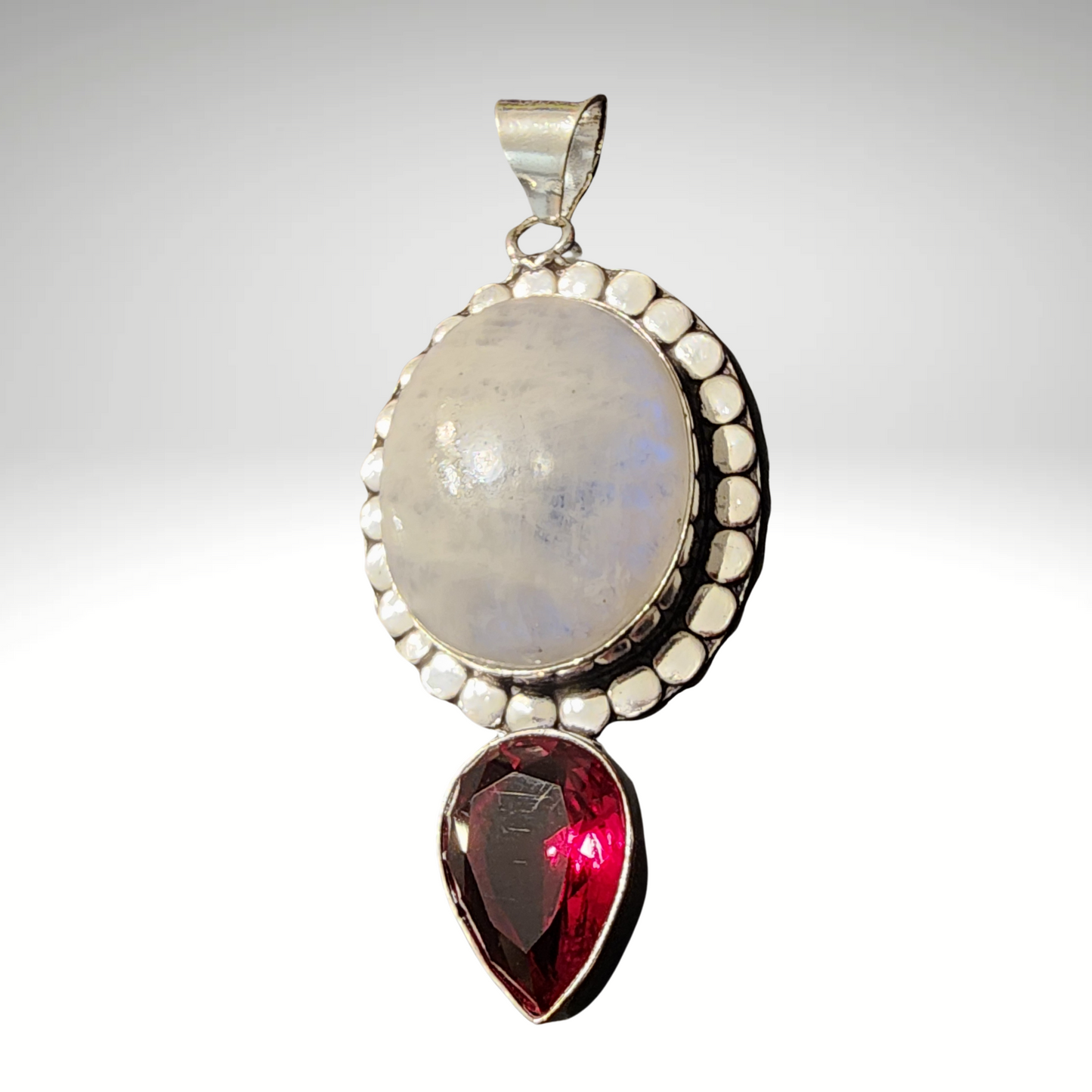 Sterling Silver Moonstone and Garnet Pendant