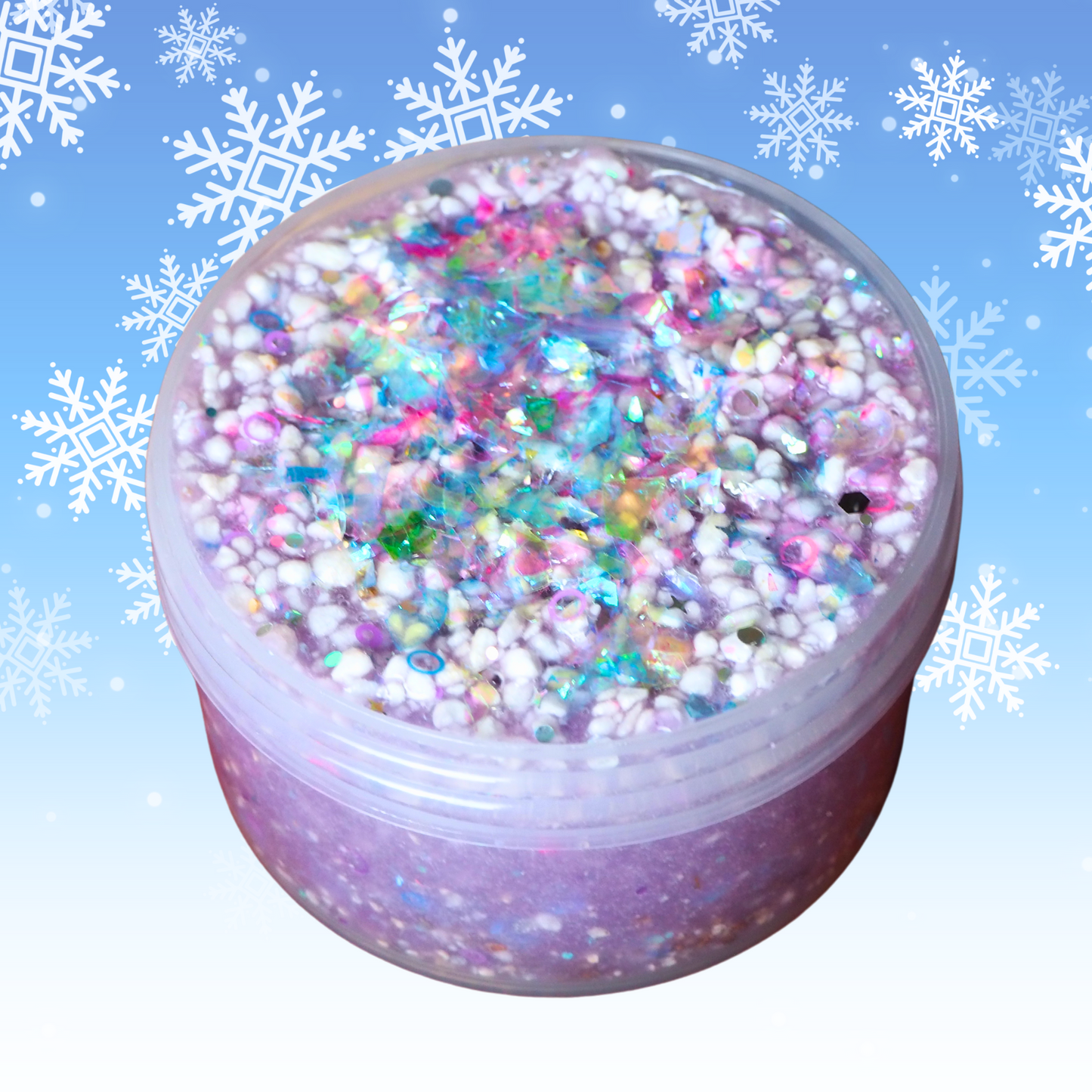 Sugar Plum Fairy Fizz coated milky clear perlite sequin crunchy slime