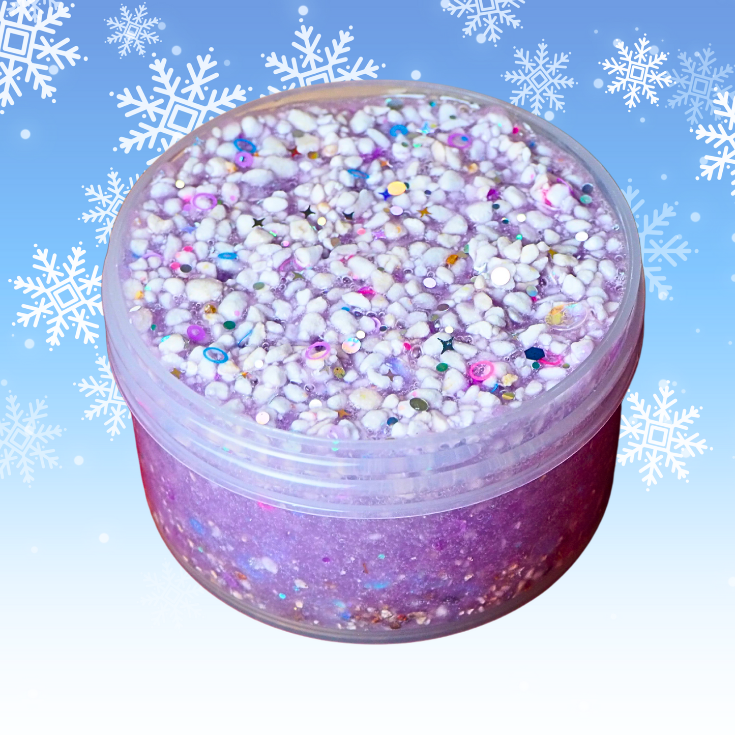 Sugar Plum Fairy Fizz coated milky clear perlite sequin crunchy slime