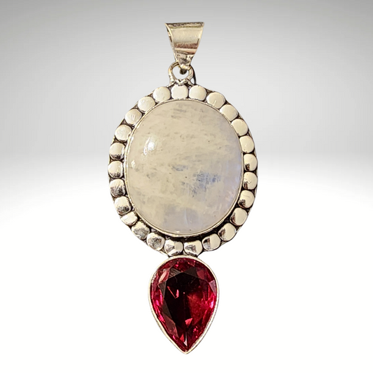 Sterling Silver Moonstone and Garnet Pendant