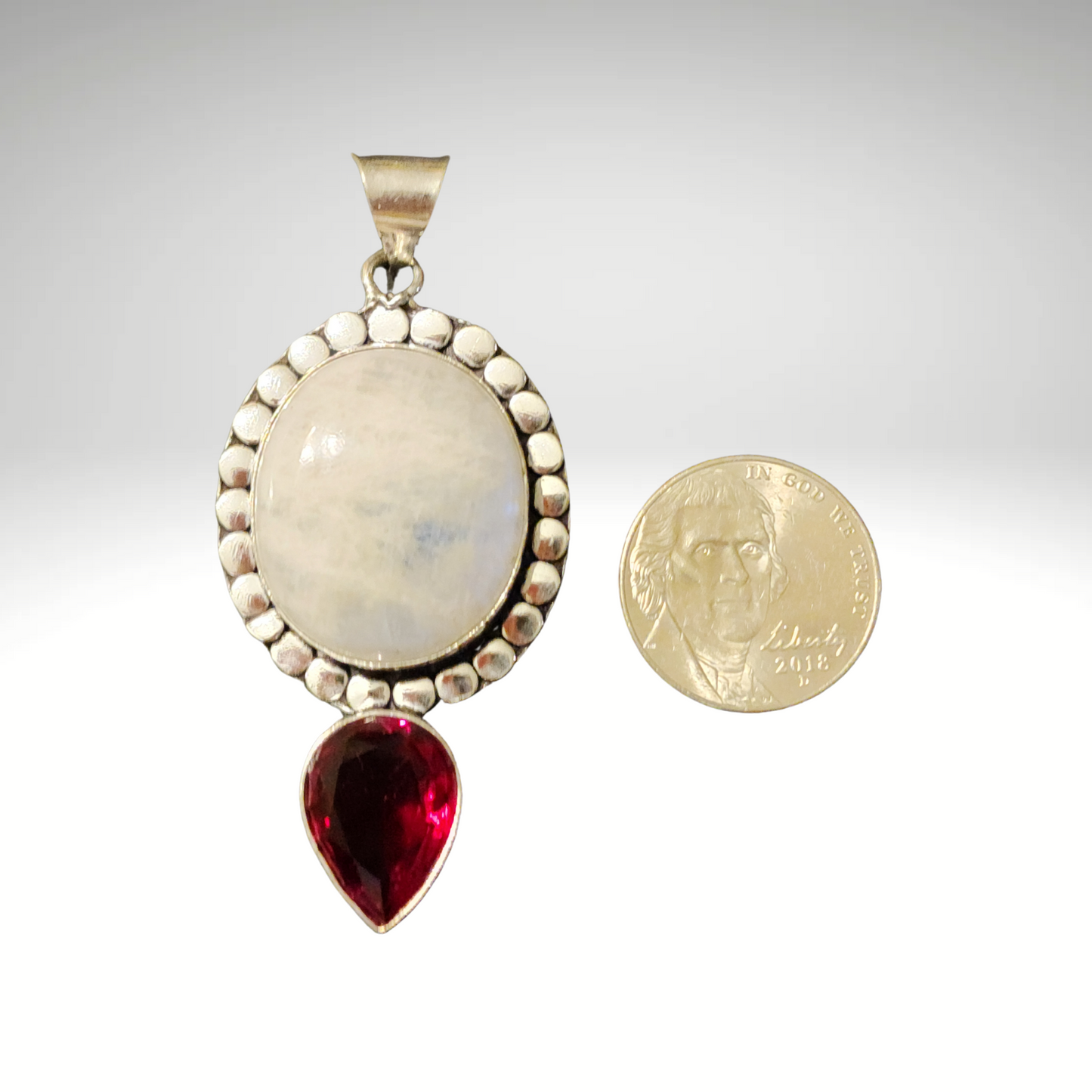 Sterling Silver Moonstone and Garnet Pendant